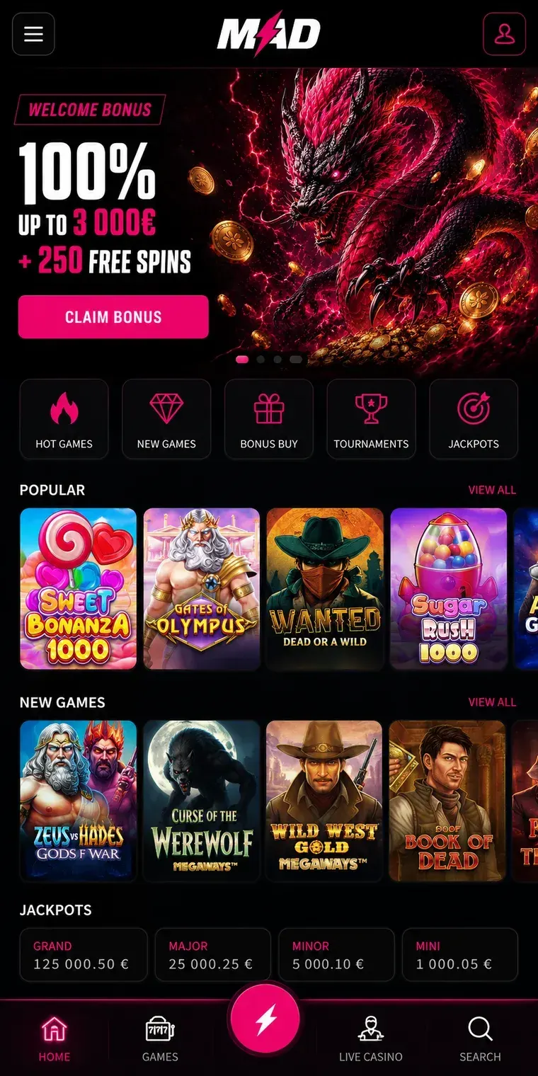Mad Casino sur mobile